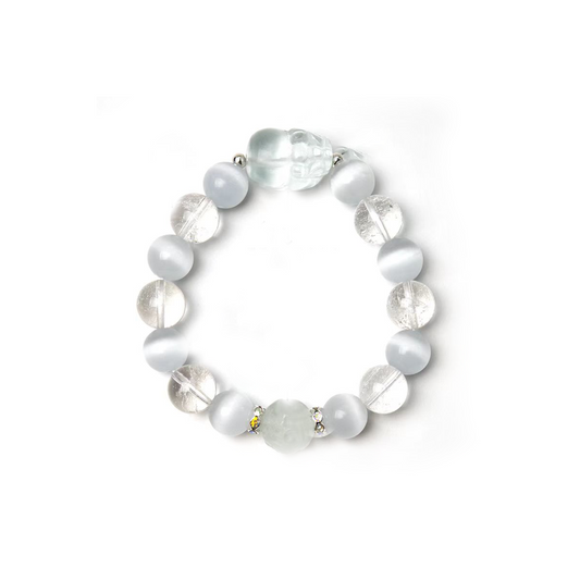 Fortune-Blessing - Pixiu White Crystal Cat's Eye Bracelet