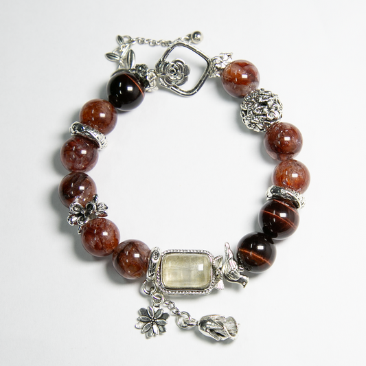 Red Tiger Eye Natural Crystal Bracelet Red Gum Flower Gift
