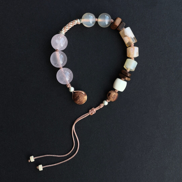 Warm Wood & Fragrant Growth - Agate & Agarwood & Pink Quartz Bracelet ·14cm