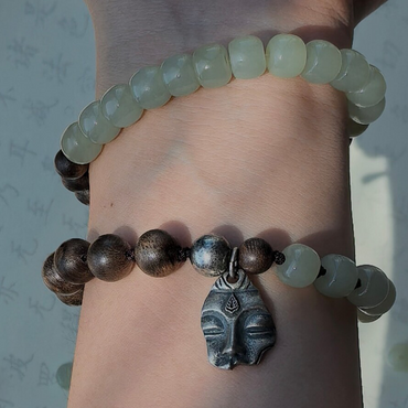 Jade & Agarwood Beaded Bracelet · 14cm