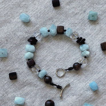 Aquamarine & Agarwood Braided Cord Bracelet