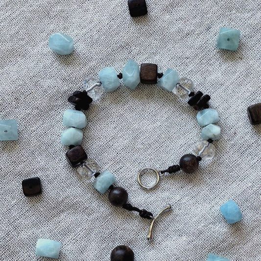 Aquamarine & Agarwood Braided Cord Bracelet