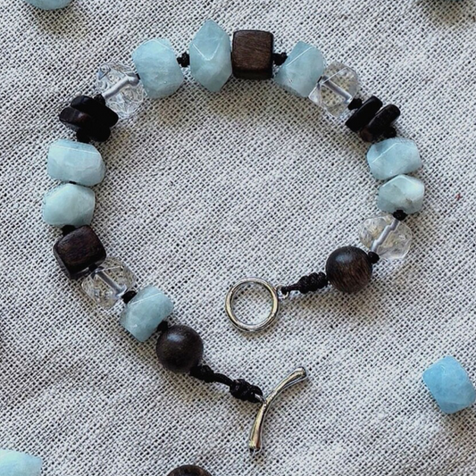 Aquamarine & Agarwood Braided Cord Bracelet