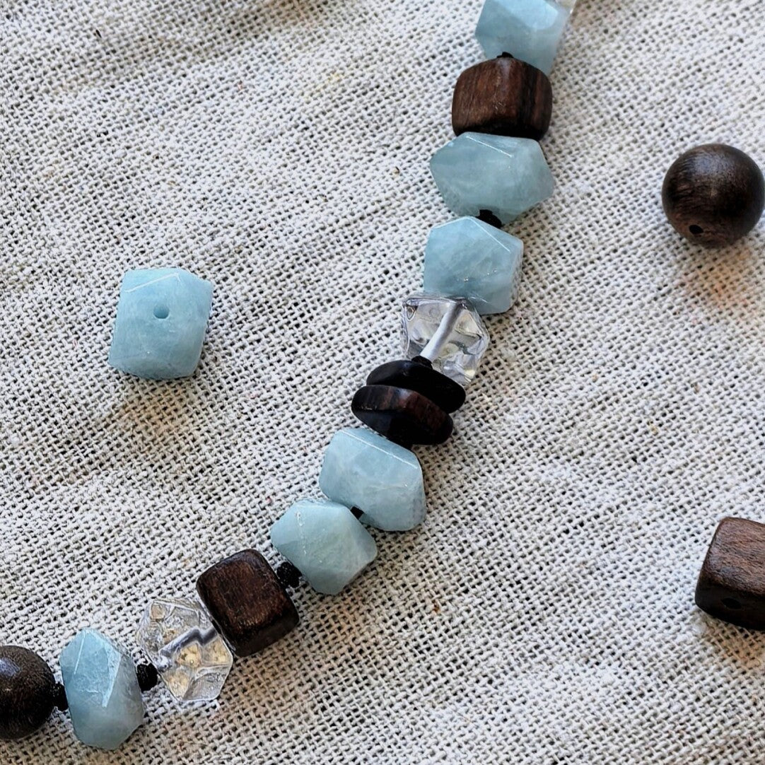 Aquamarine & Agarwood Braided Cord Bracelet