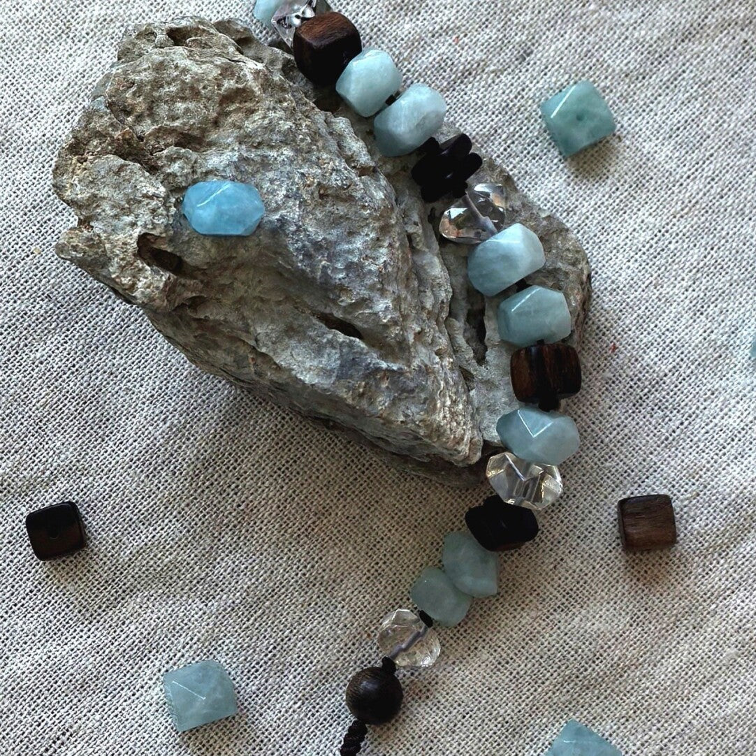 Aquamarine & Agarwood Braided Cord Bracelet