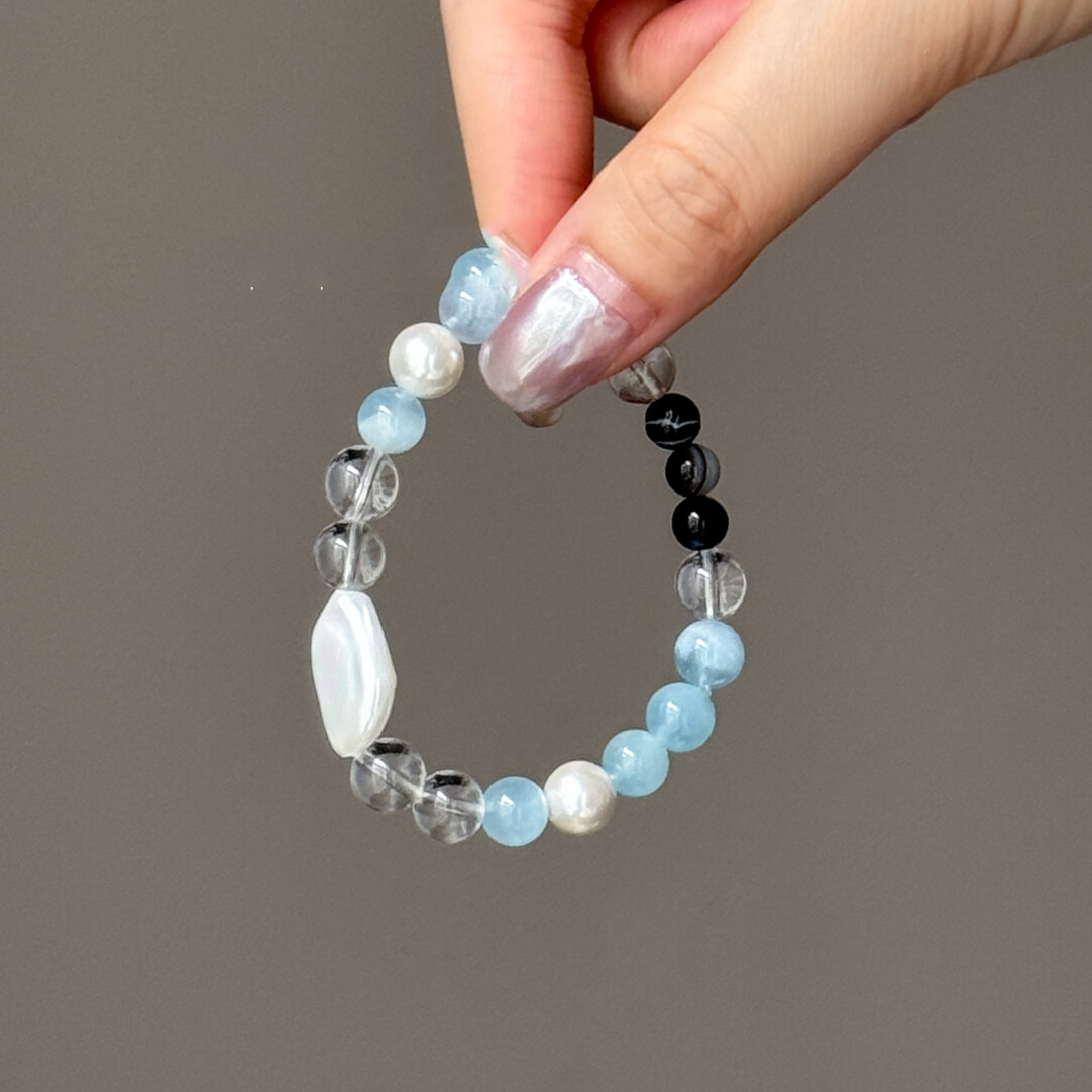 Aquamarine & Clear Quartz Bracelet