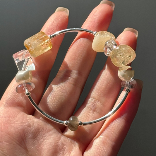Citrine & Baroque Pearl Bracelet in S925 Sterling Silver