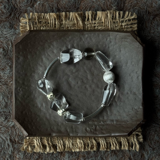 Spiritual Alignment & Energy Amplification - "Cloud Rest" Dual-Crystal Silver Bracelet