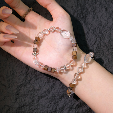 Harmony of Metal & Wood - Clear Quartz & Agarwood Bracelet