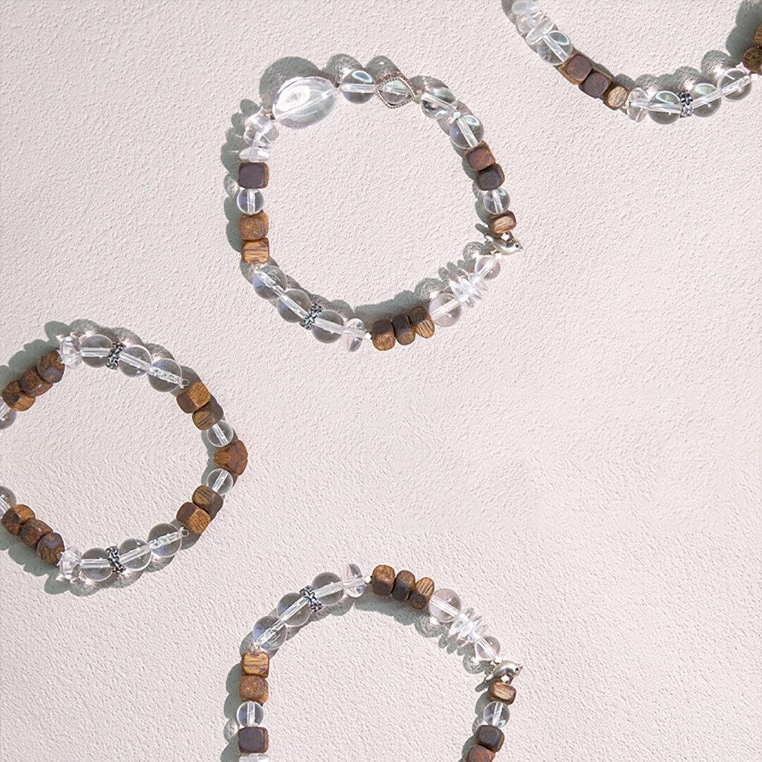 Harmony of Metal & Wood - Clear Quartz & Agarwood Bracelet