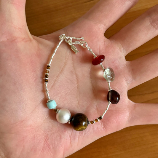 Where Ancient Wisdom Meets Modern Energy - Tiger's Eye & Smoky Quartz & Fluorite & Red Agate & Sterling Silver Bracelet