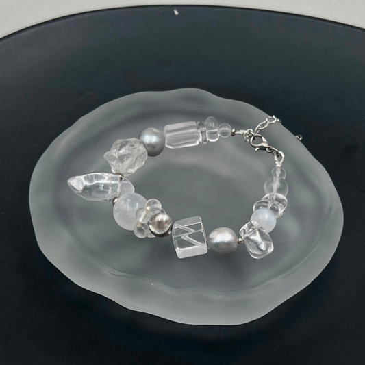 Enhance Aura - Clear Quartz & Baroque Pearl Energy Bracelet