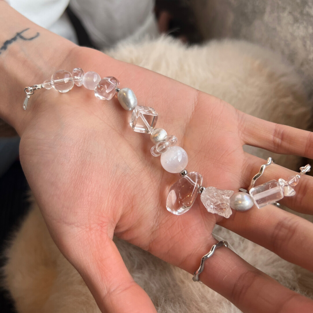 Enhance Aura - Clear Quartz & Baroque Pearl Energy Bracelet