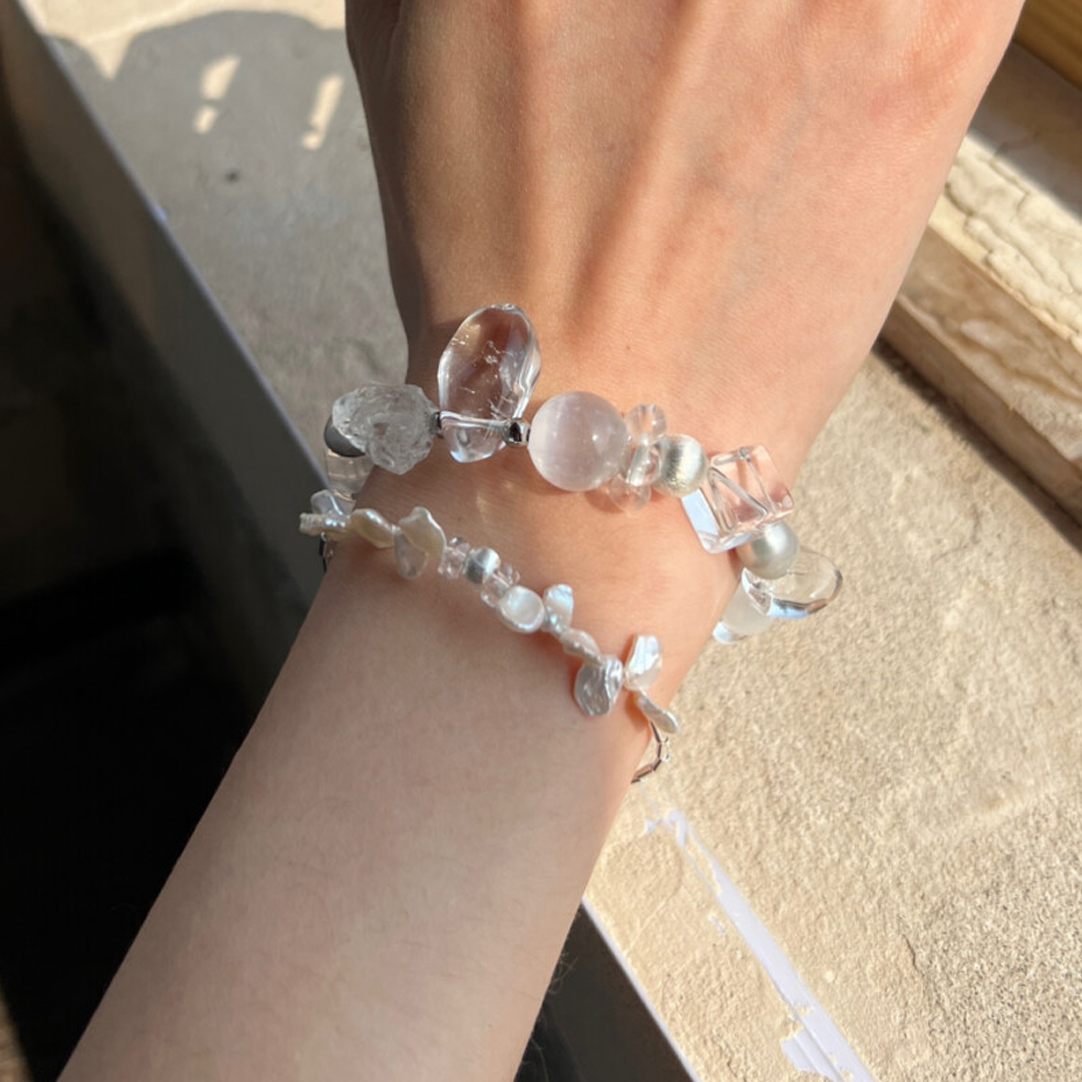 Enhance Aura - Clear Quartz & Baroque Pearl Energy Bracelet