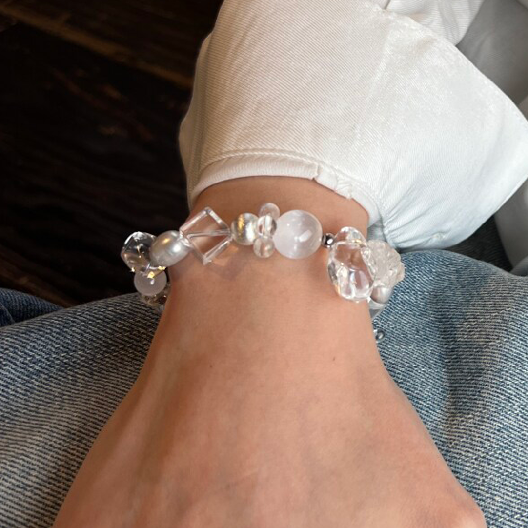 Enhance Aura - Clear Quartz & Baroque Pearl Energy Bracelet
