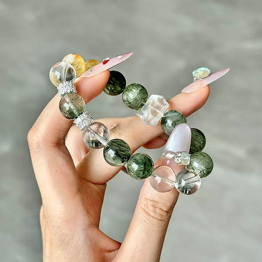 Inner-Outer Harmony - Clear Quartz & Green Rutilated Quartz & Yellow Citrine Bracelet