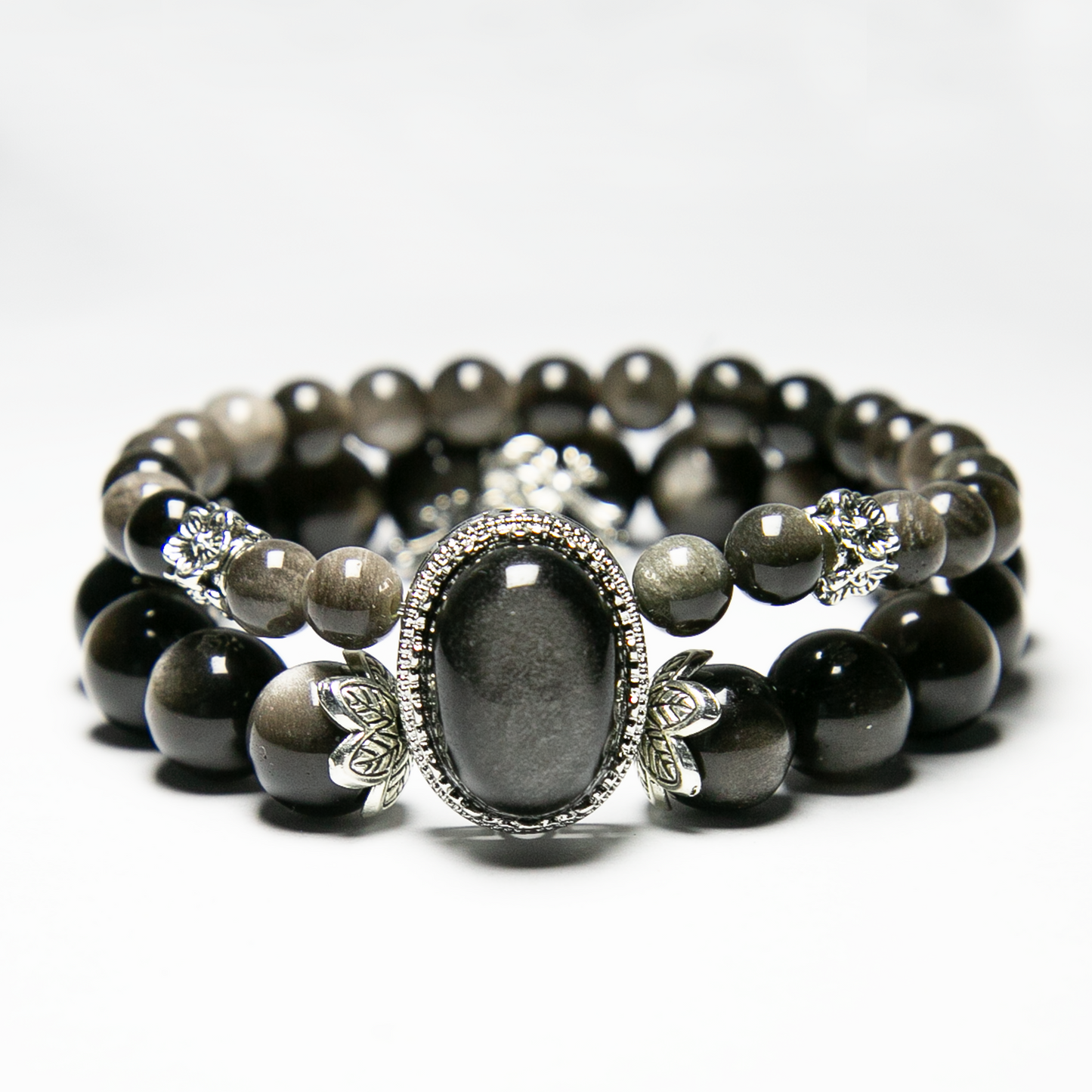 Silver Obsidian Crystal Bracelet DIY Handmade Round Beads Natural Crystal