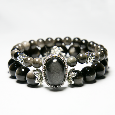 Silver Obsidian Crystal Bracelet DIY Handmade Round Beads Natural Crystal