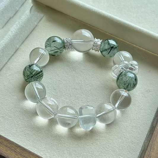 Energy Synergy-Clear Quartz & Green Rutilated Quartz Bracelet