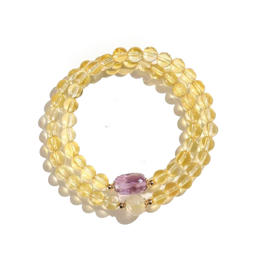 Golden-Purple Alchemy Cuff - Citrine & Amethyst Bracelet