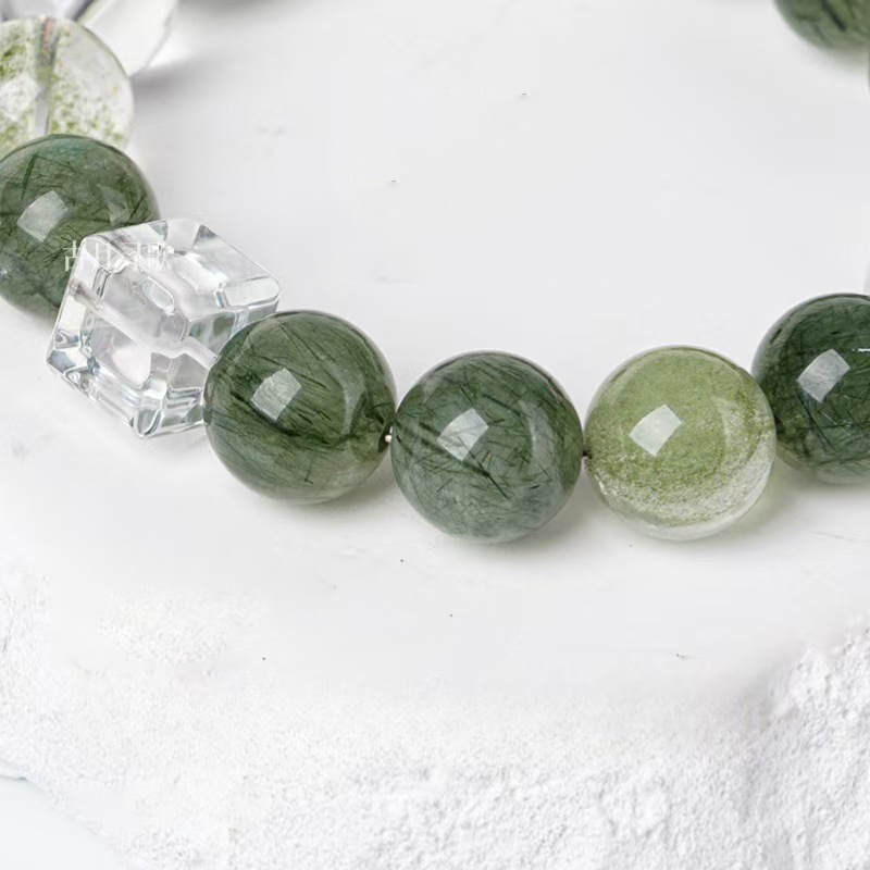 Prosper & Purify - Green Phantom & White Crystal Sugar Cube Bracelet