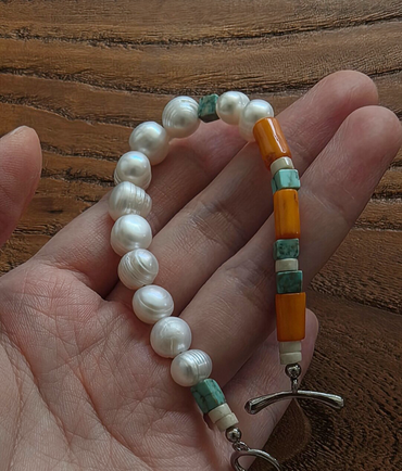 Abundance Flow - Pearl, Turquoise & Coral Bracelet