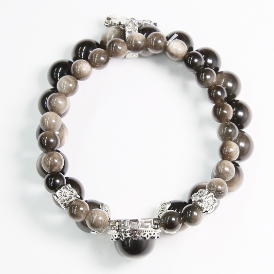 Silver Obsidian Crystal Bracelet DIY Handmade Round Beads Natural Crystal