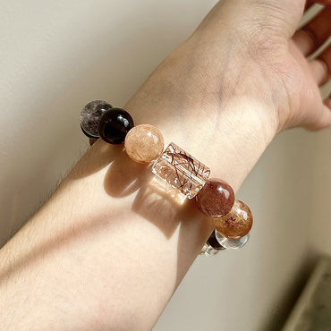 Ground & Grow - Natural Red Copper Rutilated Quartz & Smoky Quartz & Super Seven & Clear Quartz Bracelet