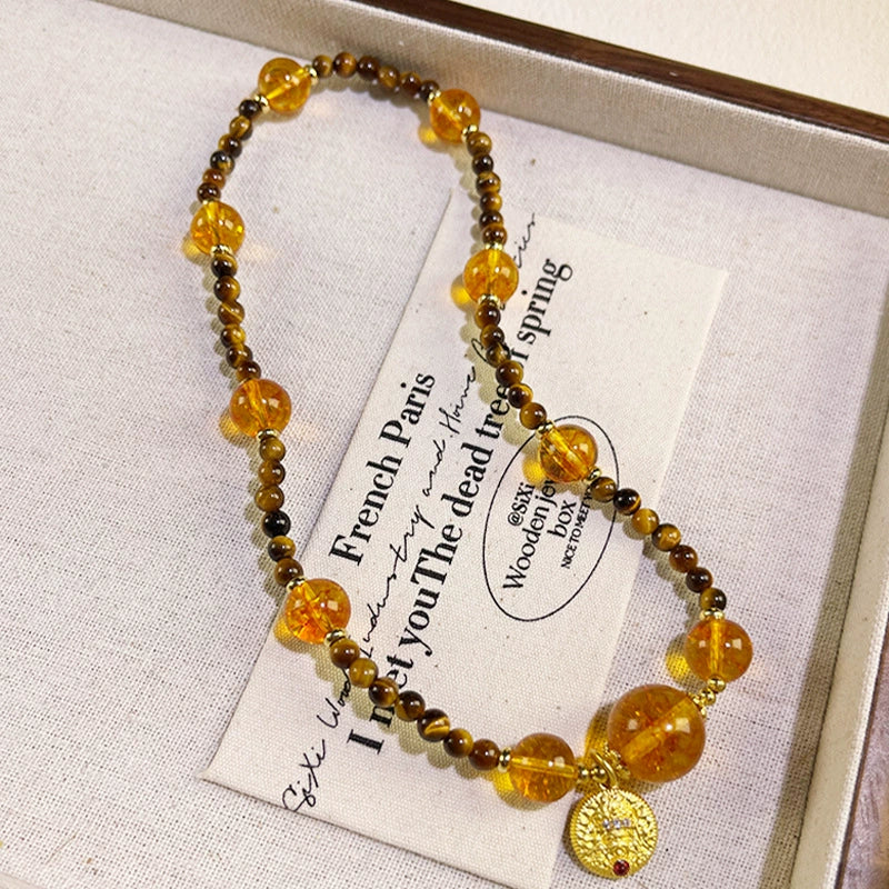 "Fortune Floods In" - Tiger's Eye & Citrine Double-Strand Crystal Bracelet