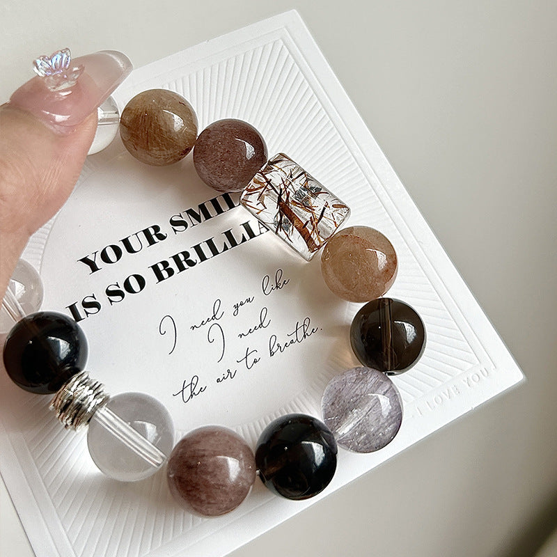 Ground & Grow - Natural Red Copper Rutilated Quartz & Smoky Quartz & Super Seven & Clear Quartz Bracelet