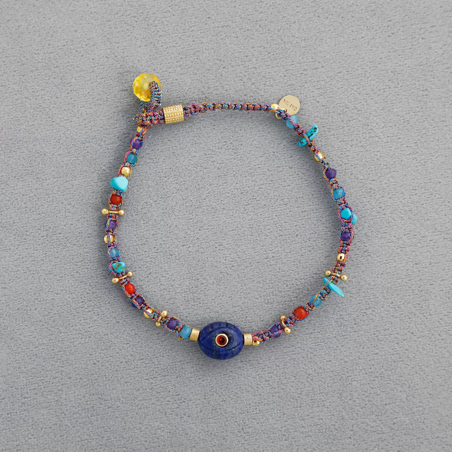 5 Powers - Lapis Lazuli & Red Agate & Turquoise & Clear Quartz & Gold-Plated Brass Bracelet