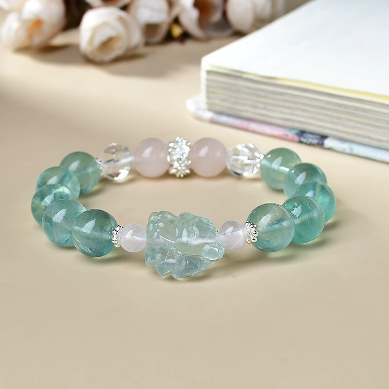 Career Charisma & EQ Booster - Green Fluorite Fox Rose Quartz Bracelet
