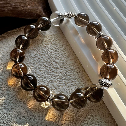 Calm & Clarity - Smoky Quartz, Clear Crystal, and Sterling Silver Bracelet