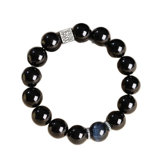 Wisdom-Shield Dual Fortune – Black Obsidian & Blue Tiger's Eye Bracelet