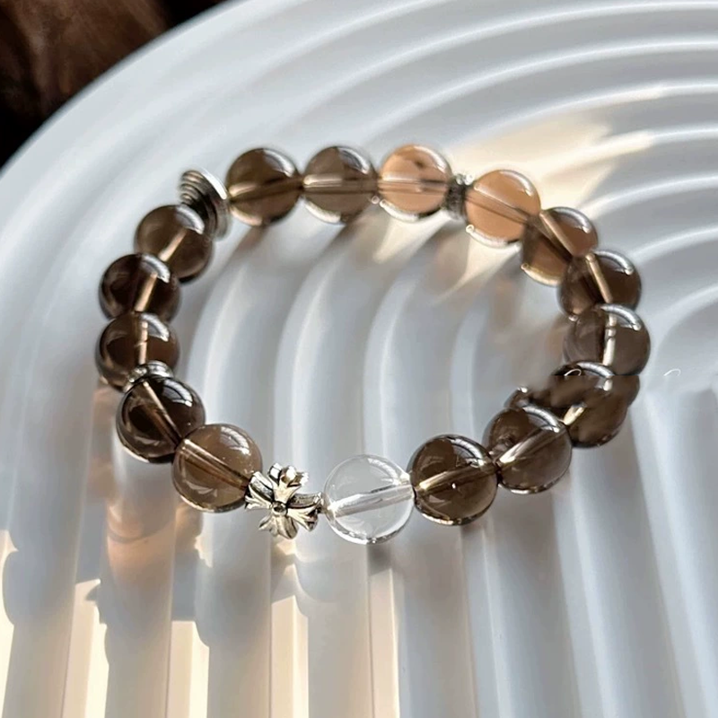 Calm & Clarity - Smoky Quartz, Clear Crystal, and Sterling Silver Bracelet