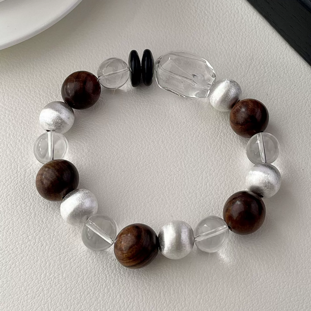 Wisdom Loop Bracelet - Sandalwood & Clear Quartz Bracelet
