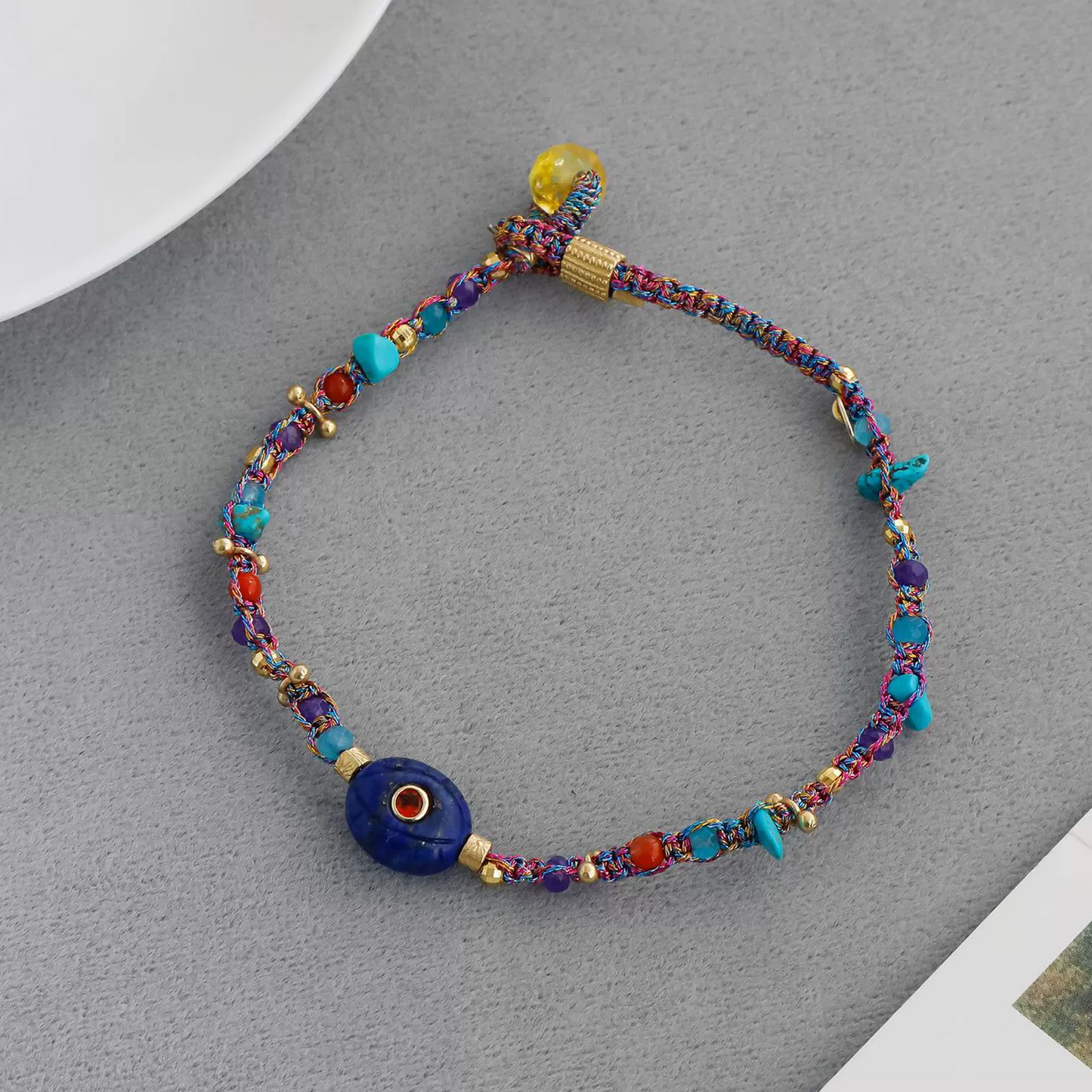 5 Powers - Lapis Lazuli & Red Agate & Turquoise & Clear Quartz & Gold-Plated Brass Bracelet