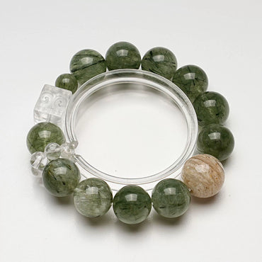 Where Career Growth Meets Wealth Stability - Green Rutilated Quartz, Layered Phantom Quartz & Clear Quartz Bracelet
