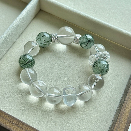 Wisdom & Growth - Clear Quartz & Green Rutilated Quartz Bracelet