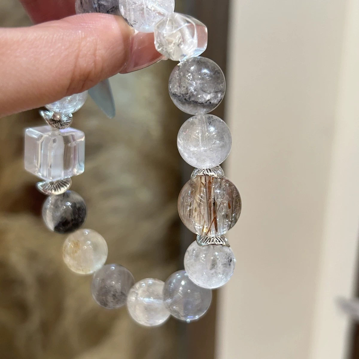 Clear & Confident Living - Flash Spirit Quartz & Black Gold White Crystal Bracelet