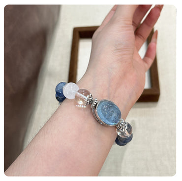 Clear Mind, Effortless Connections - Aquamarine & Kyanite & Clear Quartz & White Phantom Bracelet