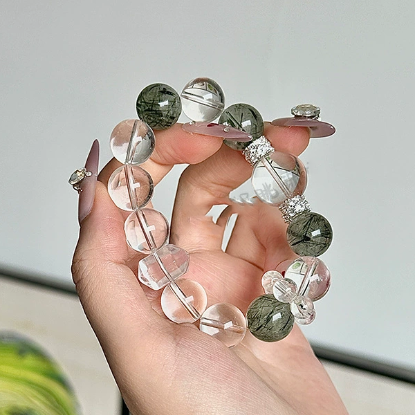 Wisdom & Growth - Clear Quartz & Green Rutilated Quartz Bracelet