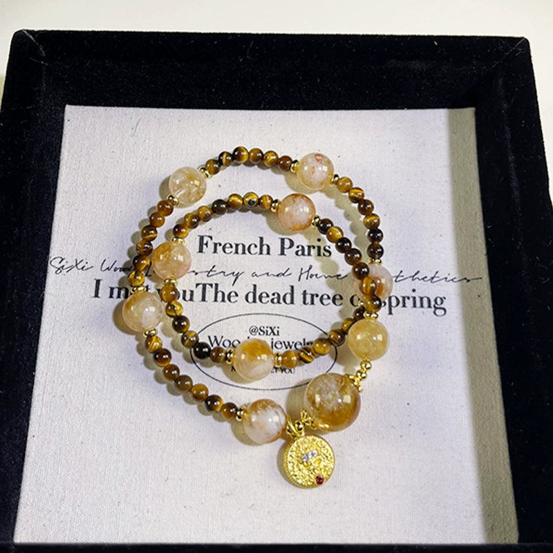 "Fortune Floods In" - Tiger's Eye & Citrine Double-Strand Crystal Bracelet