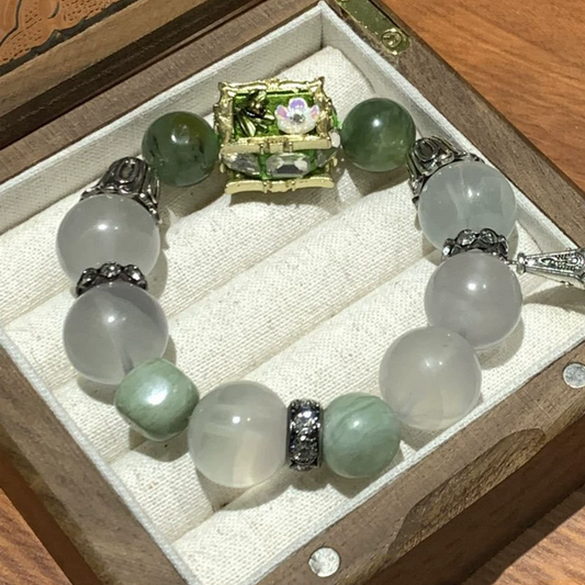 Natural Fluorite & Xiuyan Jade Wellness Bracelet