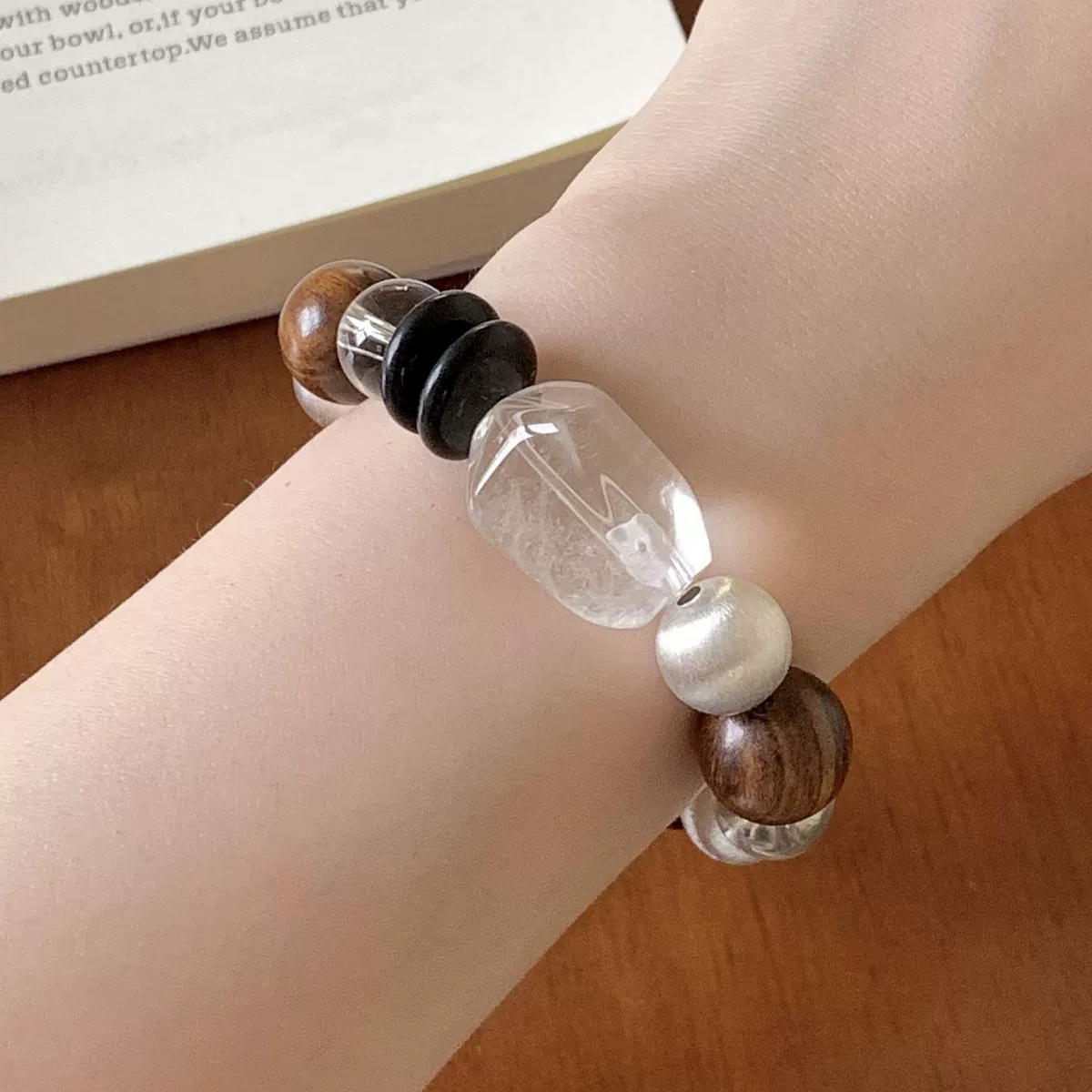 Wisdom Loop Bracelet - Sandalwood & Clear Quartz Bracelet
