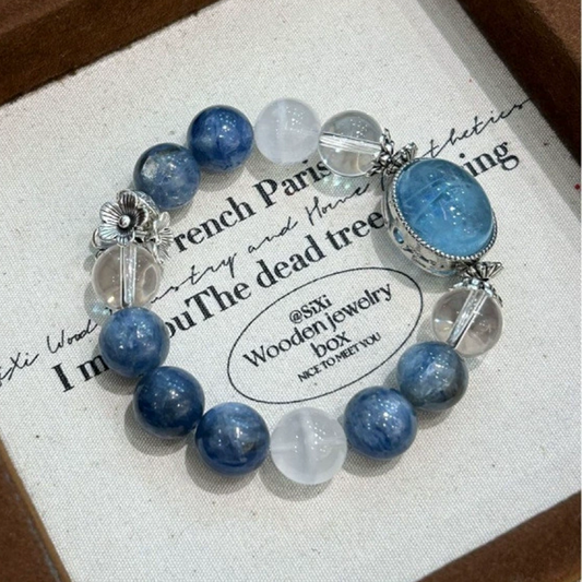 Clear Mind, Effortless Connections - Aquamarine & Kyanite & Clear Quartz & White Phantom Bracelet