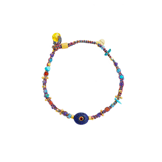 5 Powers - Lapis Lazuli & Red Agate & Turquoise & Clear Quartz & Gold-Plated Brass Bracelet