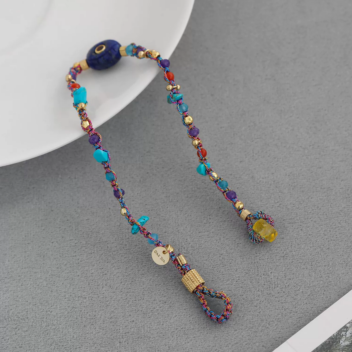 5 Powers - Lapis Lazuli & Red Agate & Turquoise & Clear Quartz & Gold-Plated Brass Bracelet