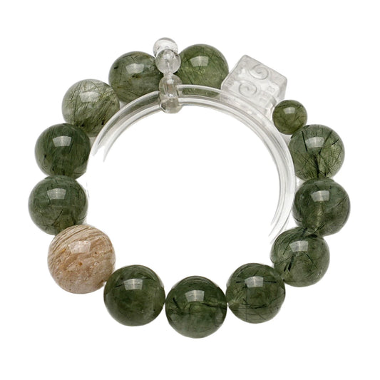 Where Career Growth Meets Wealth Stability - Green Rutilated Quartz, Layered Phantom Quartz & Clear Quartz Bracelet
