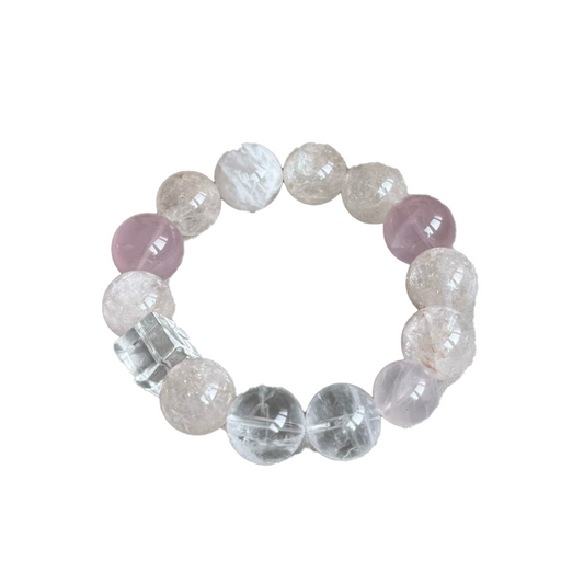 Five Elements Harmony – Pink Rabbit Hair Quartz & Clear Quartz Bracelet